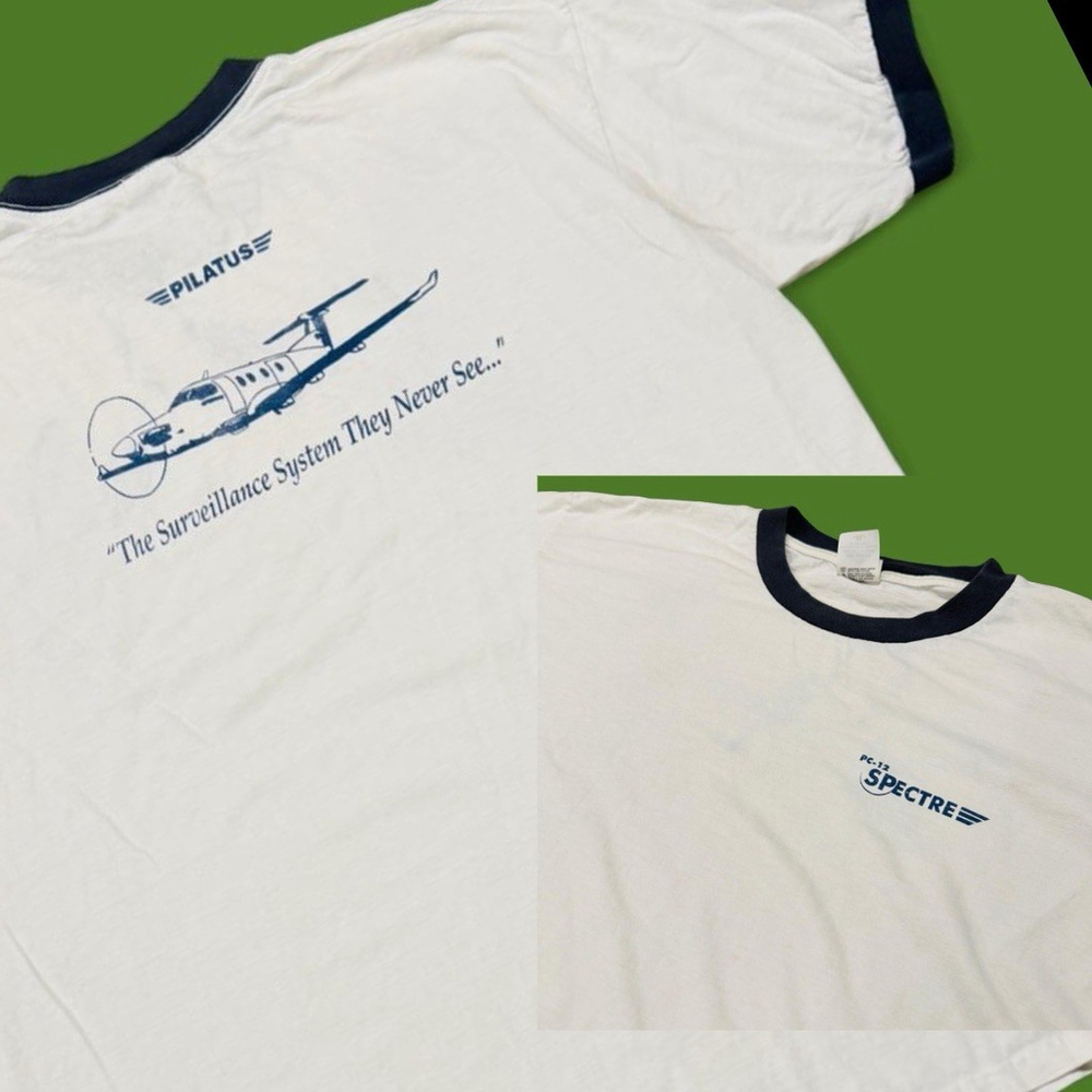 VTG Y2K PC-12 Specter Surveillance Plane Ringer XL T-Shirt Aviation Collectible